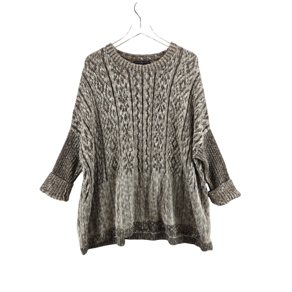 Peruvian Connection 100% Pima Cotton Marled Cable Knit Oversized Sweater M L